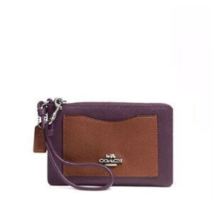 Coach - Corner Zip Wristlet in Colorblock Purple and Brown Leather